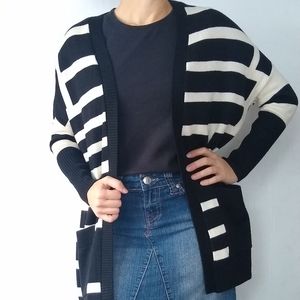 CATHERINE MALANDRINO black striped oversized boxy cardigan